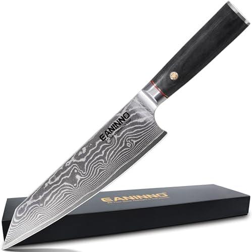 EANINNO Chef Knife 8 inch, Damascus Japanese Kitchen Knife with Sharp 67 Layer Vg10 Damascus Stainless Steel Professional Cutting Meat Vegetable