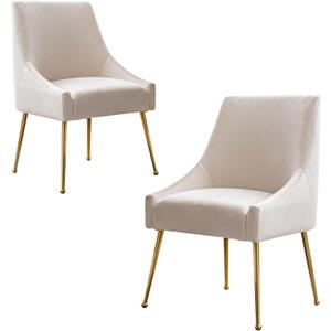 Modern Velvet Dining Chairs Set of 2, Contemporary Upholstered Furniture Collection with Polished Gold Metal Legs, Elegant Accent Chairs for Kitchen Living Room(White)