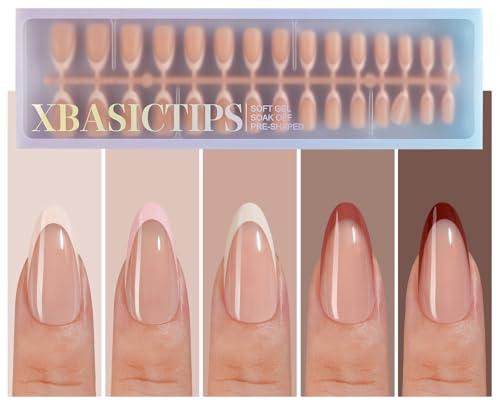 Misssix XBASICTIPS French Tip Press On Nails, 150Pcs French Gel Nail Tips Medium Almond, Soft Gel Pre-shaped No Need to File 3 in 1 Tips, Fake Nails for Nail Art DIY Extension Designs 15 Sizes