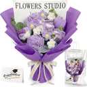 Giegxin Graduation Crochet Flower Bouquet Set, Class of 2026 Handmade Knitted Bouquet Artificial Flower of Rose Romantic Congrats Grad Gift for Her Girlfriend Mom Wedding Appreciation Gift(Purple)