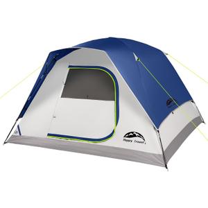 Happy Travel Camping Tent, 4 Person Dome Tents for Camping with Rainfly, Waterproof Clip Easy Setup Portable Family Tent with Mesh Windows, 20% More Headroom Backpacking Tents for Camping & Hiking
