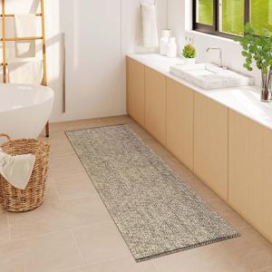LEEVAN Washable Runner Rug 2'x6', Natural Woven Hallway Runner Rug Reversible Bathroom Runners Rugs, Cotton Low Profile Entryway Rugs, Farmhouse Bedroom Modern Kitchen Runenrs Carpet