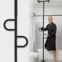 Stander Double Handle Non-Rotating Floor to Ceiling Grab Bar, No-Drill Tension Mounted Transfer Pole for Seniors, Bath Safety & Bedside Assist Rail for Home Standing Support & Fall Prevention, Black