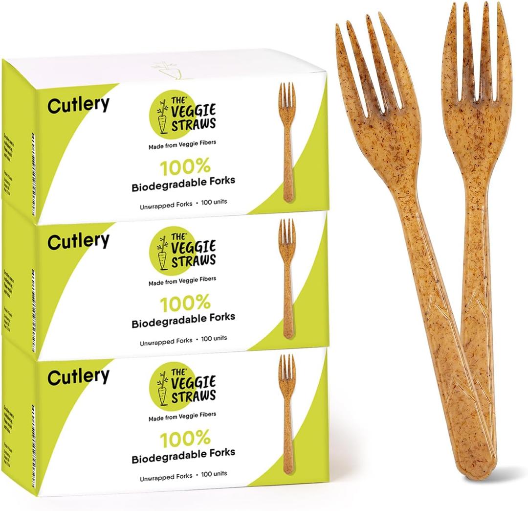 Premium Quality 100% Biodegradable Forks Made of Vegetable Fibers, 300 PCS of 6.7 Long Heavy-Duty and Splinter Free Eco-Friendly Forks, Perfect Sustainable Cutlery for All Types of Occasions (Brown)