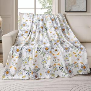 Tupmnbry Floral Throw Blanket Daisy Sunflower Blanket Super Soft Flannel Fleece Blankets Lightweight Fluffy Plush Bed Blanket for Bedding Sofa and Travel 60"X80"