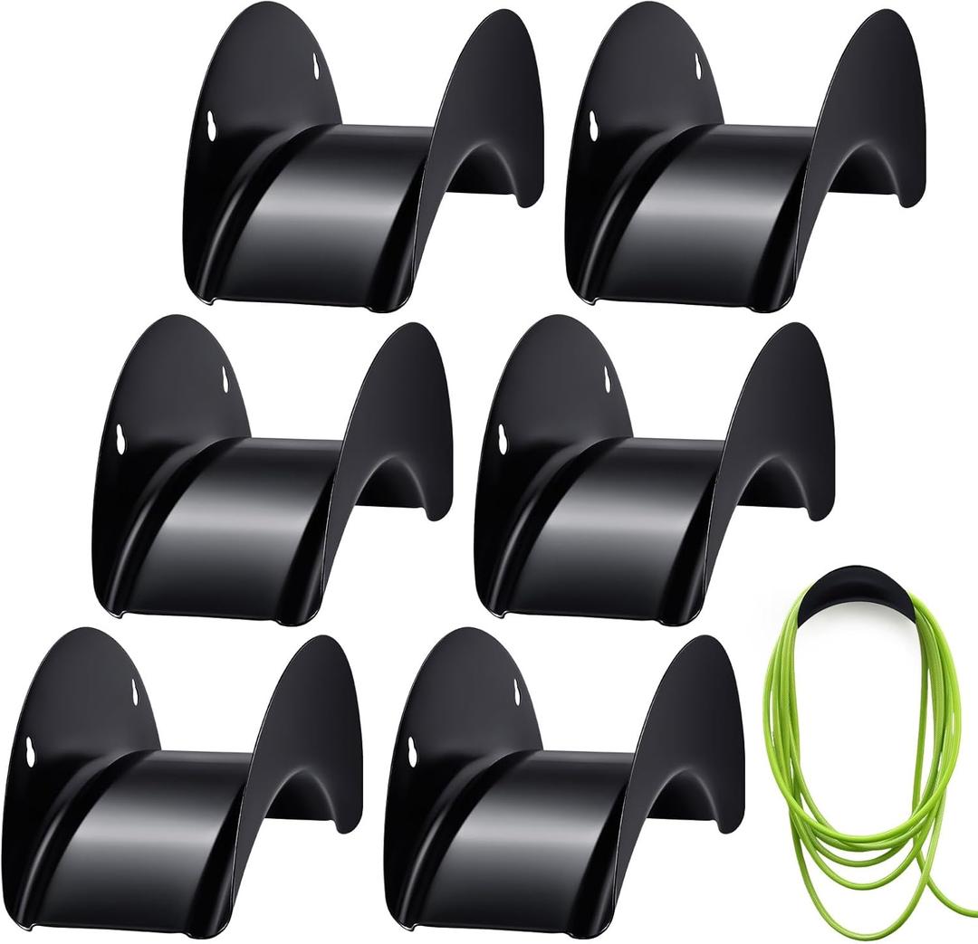 Thyle 6 Pcs Garden Hose Holder Heavy Duty Water Hose Holder Wall Mount Metal Rustproof Black Rack Storage Organizer Brackets for Outside Garden Yard Lawn