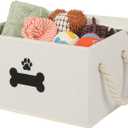 Dog Toy Basket with Lid, Dog Basket for Toys, Dogs Toy Box with Cotton Rope Handles, Collapsible Storage Bins for Pet Toys, Dogs Storage Organizer, Beige (Medium)