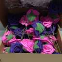 Hot Pink Foam Rose 50pcs Real Looking Fake Purple Rose with Stems Leaves for Home Decoration Party Garden Centerpieces DIY Wedding BouquetsHot Pink&Purple
