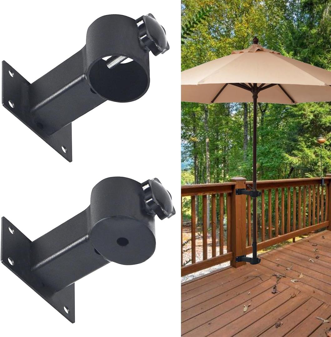 Patio Umbrella Holder Heavy Duty Adjustable Metal Umbrella Clamp Stand Mount Attaches to Railing, Outdoor Courtyard, Balcony, Boats,1sets (1 Base Pieces and 1 top Pieces, to Hold 1 Umbrellas) (Fits 4 inch railing columns)