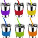 ShineMe Kids Cups with Straws and Lids, 12oz Spill Proof Toddle Straw Cups with Sleeves, Reusable Water Tumbler for Cold & Hot Drinks, Stainless Steel Sippy Cup 6 Pack