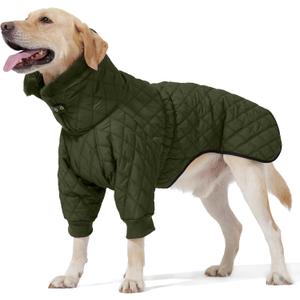 Warm Dog Coat with Double Zipper, Winter Dog Clothes for Small Medium Large Dogs, Turtleneck Dog Puffer Jacket, Two Legs Dog Cold Weather Coats, Wind & Waterproof Dog Winter Jacket (L, Green)
