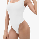 Bestart Bodysuit for Women Square Neck Sleeveless Thong Backless Going Out Bodysuit Women Tank Tops SUN Collection, L, White
