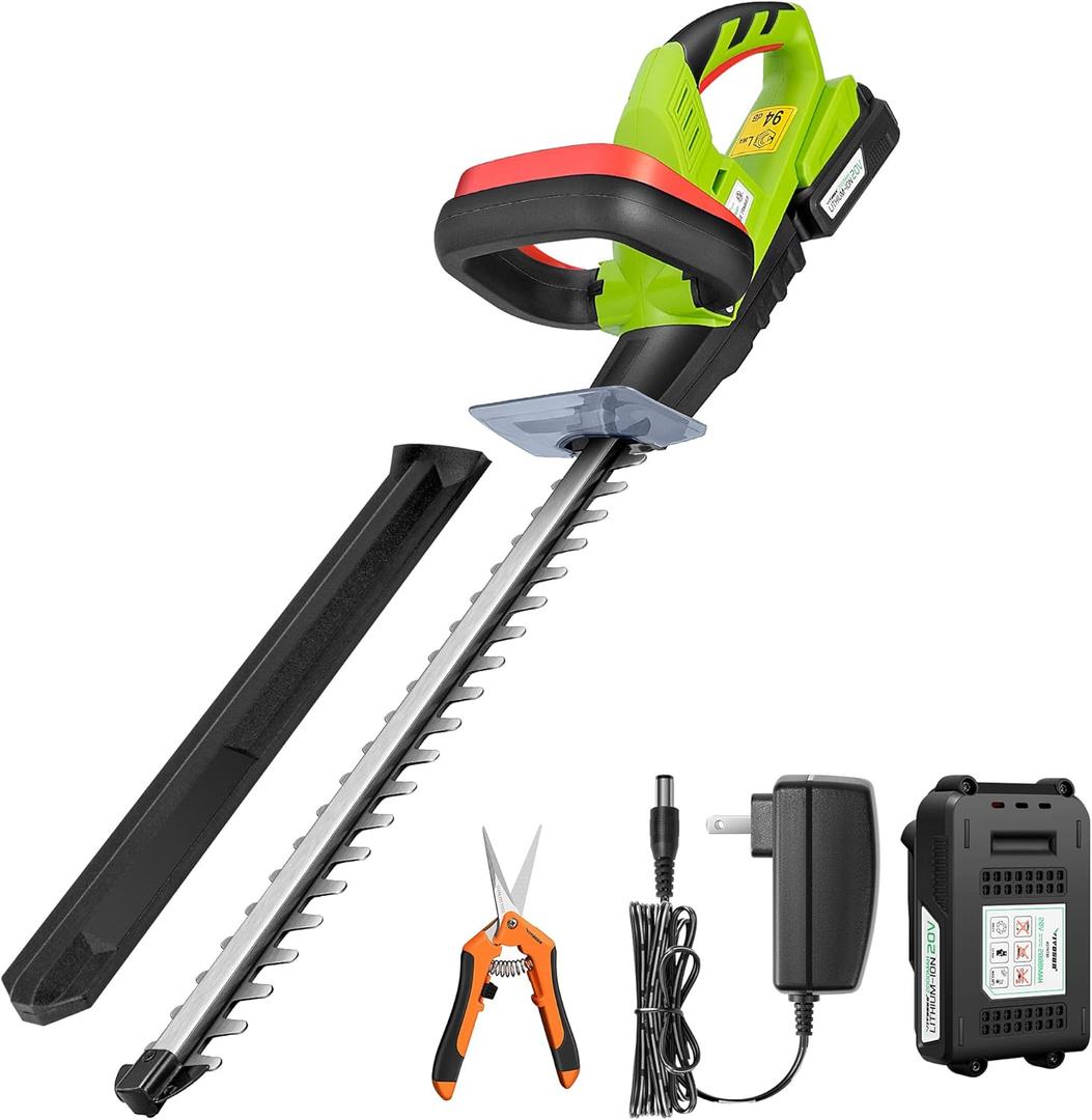 VIVOSUN 20" Cordless Hedge Trimmer, 20V Electric Bush Trimmer, 1400 RPM Shrub Trimmer, Dual-Action Laser Blade, 3/5" Cutting Capacity, Lightweight & Compact Trimmer, Battery and Fast Charger Included (Hedge Trimmer with 20V Battery)