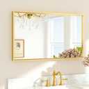 TETOTE Brushed Gold Vanity Mirror for Bathroom 40" x 24" Brushed Brass Rectangle Beveled Framed Bathroom Wall Mirror for Over Sink, Tempered Glass, Modern Farmhouse Bedroom, Entryway, Living Room