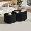 Round Nesting Coffee Table Set of 2,Upholstered Foam Ottoman Footrest Side Table Set,Modern Flannel Circle Coffee Table No Assembly for Living Room Entryway Bedroom,Black