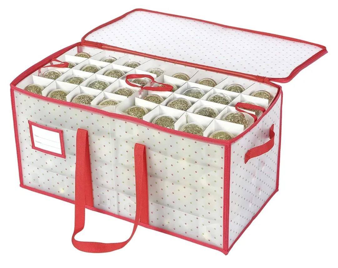 Sattiyrch Plastic Christmas Ornament Storage Box with Trays,Customizable Dividers,DustProof Durable Ornament Organizer Holder,Christmas Storage Containers,Holds 54 x 4 Ornaments