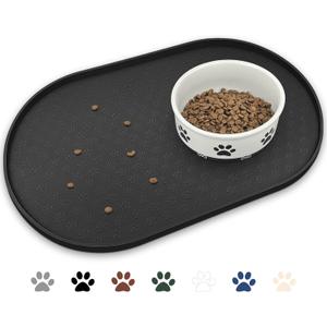 KPWACD Pet Feeding Mat for Dogs and Cats, Silicone Dog Placemat Non-Slip Waterproof Bowl Mats Prevent Food and Water Overflow, High-Lips Puppy Dish Tray Mat Suitable for Large Medium Small Pets, Black