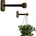 EvenWood 2-Piece Set of Wooden Plant Hooks for Wall with Sturdy Metal Tube - Plant Wall Hanger for Pots, Flower Brackets - Bracket Plant Hanger for Indoor and Outdoor Decorations (Walnut, 6 Inch)