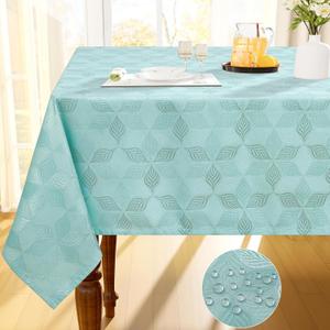 Smiry Rectangle Thanksgiving Tablecloth, 52x70 Inch Fall Waterproof Damask Table Cloth, Autumn Leaves Fabric Jacquard Table Covers for Harvest Parties, and Holiday Dinner, Turquoise