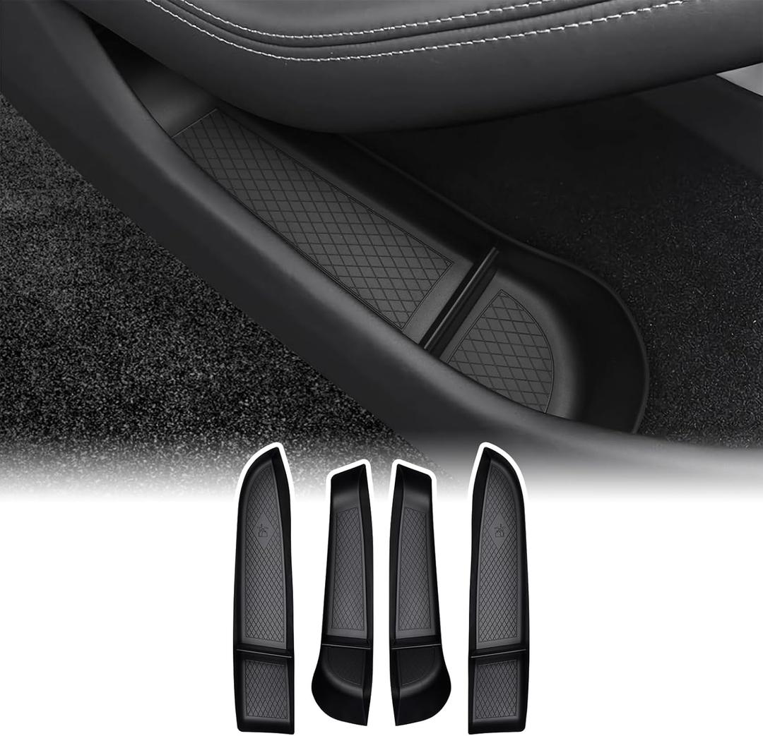 Shademax 4PCS Door Organizer Insert Tray for Tesla Model 3 Highland 2024 2025 2026 Door Side Storage Box for Tesla Model 3 Highland Accessories Front and Rear Slot Pockets Protector TPE Material