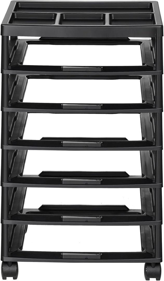 6-Tier Rolling Storage Cart with Organizer Top,Large Capacity Craft Organizer for Scrapbooking Supplies, Toys & Office Essentials,Mobile Utility Cart with Locking Wheels,Black