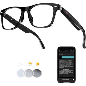 Ai Wireless Bluetooth Translation Smart Glasses with 140+ Languages Real-Time Translation for Men/Women,Travelling/Business Communicating/Driving(E13+AI+Color Change Lenses+Black)