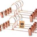 Rose Gold Metal Wire Clips Pants Bottom Clothes Hangers, 30 Pack Heavy Duty Trousers With Adjustable Clips, 13.8" Space Saving Hangers for Legging Garment Jeans