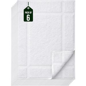 Pearl Linens Pack of 6 100% Cotton Bath Mat Towels,18x25 inches, Soft & Absorbent Floor Towels for Bathroom, Not Bathroom Rugs, After Shower Mat, 781 GSM, Machine Washable, Airbnb Essentials, White