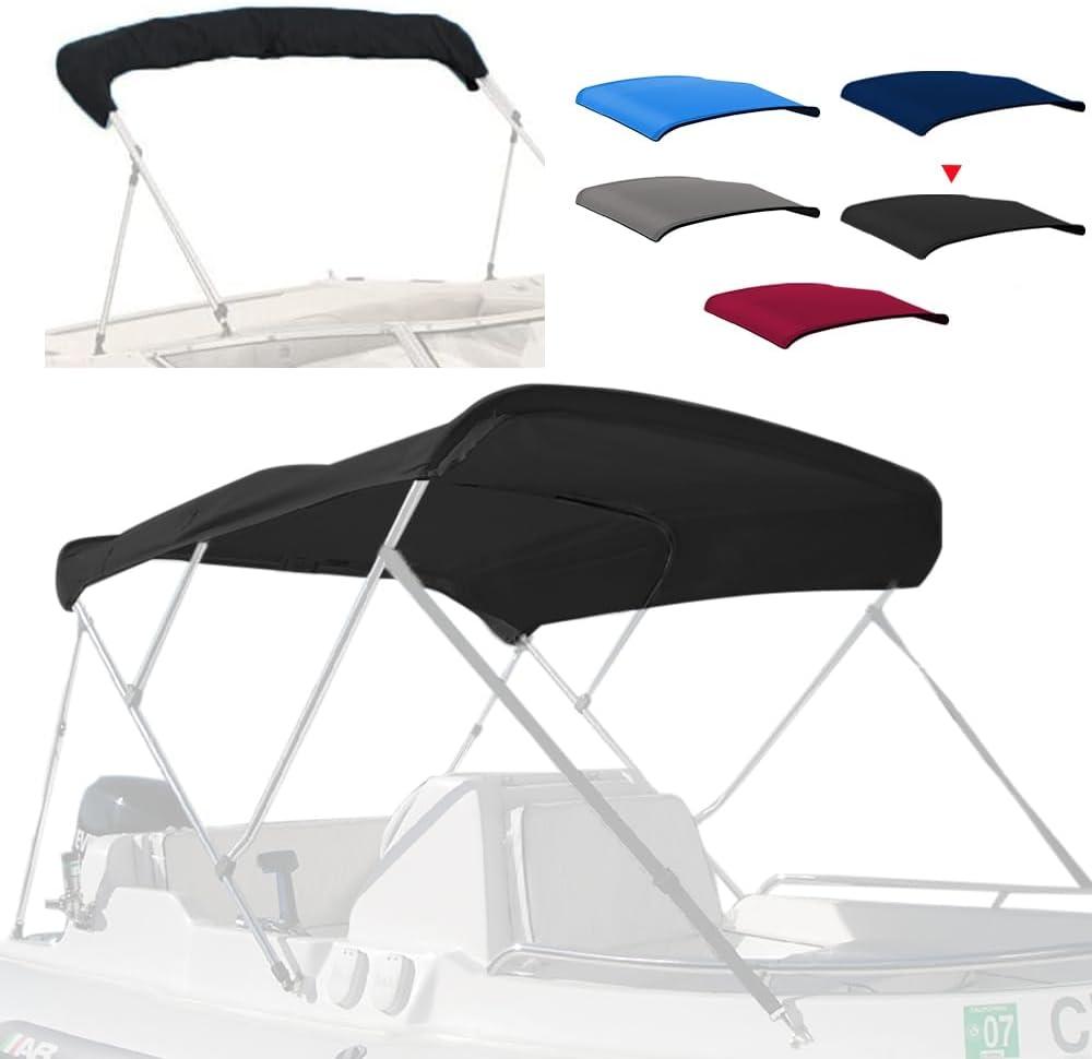 3 Bow Fade and Crack Resistant Bimini Top Replacement Cover600D Marine Grade Polyester Waterproof Sun Shade Boat CanopyEasy Install Zipper Sleeves Boat Awning,Black 6'L 54"-60" W