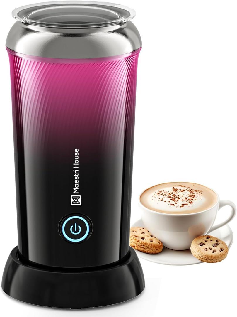 Maestri House Milk Frother, 3-in-1 Hot & Cold Mik Frothing Steamer, 8.12OZ/240ML Touch Control Foam Maker, Compact Space-saving Design for Latte, Cappuccino and Warm Milk (Black-red Gradient)