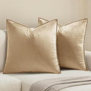 MIULEE Beige Decorative Velvet Throw Pillow Covers Soft Pillow Covers Soild Square Cushion Case for Sofa Bedroom 20x20 Inch 50x50 cm