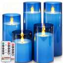 Homemory Blue Flickering Flameless Candles, Battery Operated Acrylic LED Pillar Candles with Remote Control and Timer, Blue Decor, Set of 5