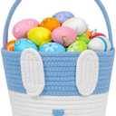 CubesLand Empty Easter Basket for Kids Babies Boys and Girls, Cute Easter Treasure Hunt Bunny Basket, Sturdy Cotton Rope Gift Basket, Egg Hunts, Festive Decor & Gift Ideas - Blue, Large