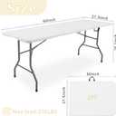 Set of 2 Folding Table 5 FT Camping Table Portable Heavy Duty Plastic Rectangular Outdoor Dining Table Steel Legs Fold-in-Half with Carrying Handle for Indoor,Picnic,Party,Wedding,Events(White)