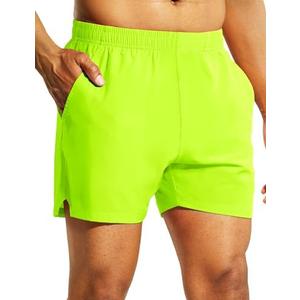 Nepest Men's 5’’ Athletic Running Shorts with Pockets, Lightweight Quick Dry Gym Workout Training No Liner Shorts L, Lemon Green