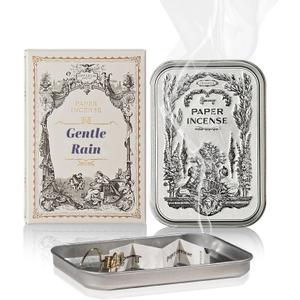 Paper Incense - 48pcs with Vintage Tin Case, Burning Papers Infused with Natural Essential Oils, Quick Usage & Long-Lasting Fragrance, Eliminating Bathroom, Kitchen, Pet Odors - Gentle Rain