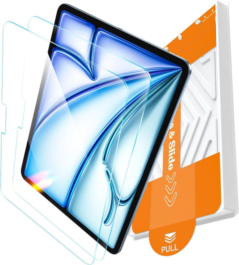 EZ-GLAZ-2 Pack for iPad Air 11 Inch Screen Protector M4/M3/M2 (2026/2025/2024), Military-Grade Shatterproof, 9H+ Tempered Glass with Installation Box, Anti-Scratch, Apple Pencil Compatible, HD Clarity, Bubble Free