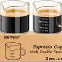 Espresso Cups Set of 2, 4 Oz Espresso Shot Glass with Handle Double Spout Measuring Cups with Scale Clear Glass Milk Cup Coffee Accessories Great for Making Coffee Desserts Salad Dressing