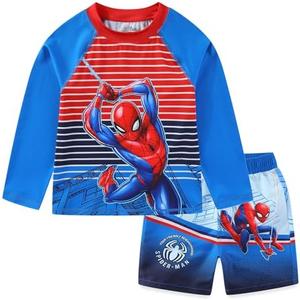 Marvel Spider-Man Boys UPF 50+ Rash Guard and Swim Trunks for Toddler and Big Kids, Size 4