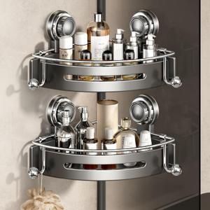 VOLPONE Corner Shower Caddy Suction Cup Shower Shelf Corner No Drilling Bathroom Shower Organizer Storage Rack Adhesive (2-Pack, Gray)