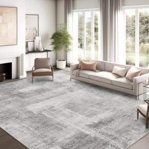 zesthome Washable Area Rug 6x9, Large Abstract Rugs for Living Room, Non-Slip Stain Resistant Rugs, 6x9 Area Rugs for Bedroom, Dining Room, Ultra-Thin Indoor Area Rugs (Grey/Ivory, 6'x9')