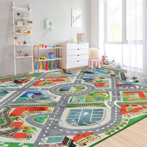 Large Kids Carpet Play Mat Rug for Playroom, 60'' x 84' Car Rugs Mat for Kids Toy Cars, City Life with Road Traffic Playmat Rugs Great for Kids Bedroom Play Room Boy Room Decor, Grey