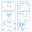 FYSUIMU 36 Pack Blue Bow Thank You Card Gold Foil Bowknot Greeting Card Coquette Blank Note Cards with Envelope Sticker for Birthday Baby Shower Party Supplies, 4 x 6 Inch