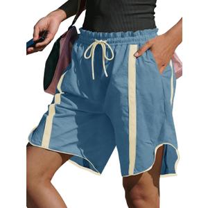 Fisoew Womens Baggy Cargo Shorts Casual Wide Leg Knee Length Drawstring Elastic Waist Workout Running Athletic Yoga Shorts