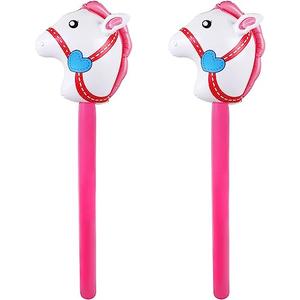 TOSAMZOO 2 Inflatable Horse Heads - Funny Stick Horse Toys for Kids' Birthday Parties (37 Inch Pink)