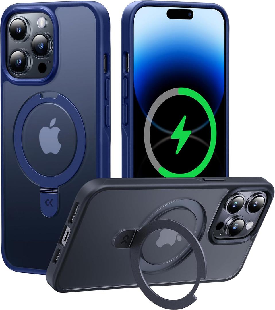CASEKOO Designed Case for 14 Pro Max with Magnetic Invisible Stand [Military Drop Protection] [Compatible with MagSafe] Shockproof Slim Translucent Matte Promax Case 6.7 Inch, Blue