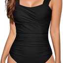 VECENEY One Piece Bathing Suit for Women Tummy Control Swimsuits Square Neck Ruched Modest Swimwear Size L