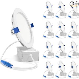 SAATLY 12 Pack 6 Inch Ultra-Thin LED Recessed Ceiling Light with Junction Box, 3000K Warm White Dimmable, 13W 110W Eqv, 850lm High Brightness - ETL and Energy Star Certified