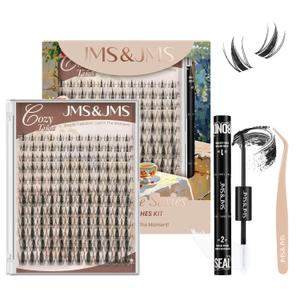 JMS&JMS Fairy Lash Clusters Kit Natural Cluster Lashes Invisible Band Manga Lashes with Lash Bond and Seal Eyelash Applictor Anime Lash Lash Extension Kit for Beginner (Fairy-8-18mix)