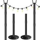 2 Pack 10FT String Light Poles for Outdoor Decor, Sturdy Light Pole with Hard Ground Base, Adjustable Metal Light Posts for Outside Patio, Backyard, Deck, Garden, Party, Wedding